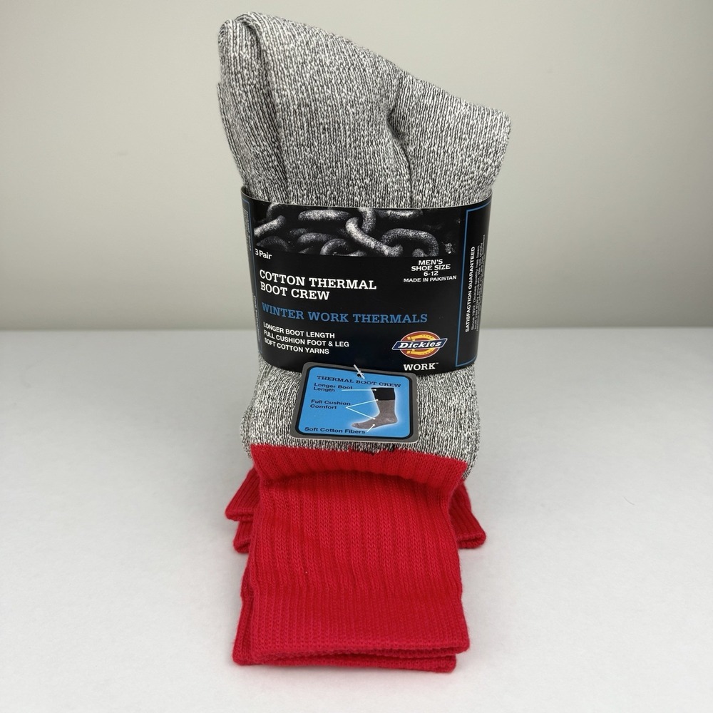 Dickies Men's 3 Pk. Cotton Thermal Boot Crew Shoe Size 6-12 BRAND NEW
